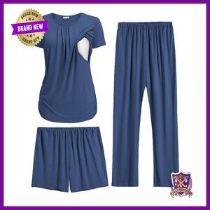 Maternity Nursing Pajamas Set 3 Piece Postpartum Lounge Breastfeeding